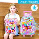 gxtvo Girls Rolling Backpack, Cute Butterfly Roller Wheels Kids Bookbag - Wheeled Elementary School Bag - 3PCS Butterfly by TinyTreasures Baby Boutique