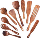 Wooden Spoons for Cooking,GUDAMAYE 10 PCS Wooden Kitchen Utensils Set,Wooden Cooking Utensils For Non-stick Pan,Teak Wood Utensils Set,Spurtles Kitchen Tools As Seen On Tv by CozyNest Decor