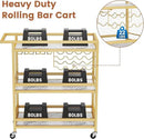 Leteuke Bar Cart for Home, 3 Tier Gold Serving Rolling Carts with Wheels, Drink Cart, Liquor Stand with Marbled Wooden Shelves, Wine Rack and Glass Holder for Kitchen, Dining Room by CozyNest Decor
