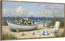 amatop Large Framed Wall Art for Living Room Nautical Beach Canvas Print Blue Flower Boat on Sandy Shore Ocean Seaside Landscape Coastal Artwork with Sea Birds Rustic Bedroom Office Home Decor 48×24 Inch by CozyNest Decor