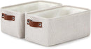 DULLEMELO fabric storage baskets | 11.8x7.9x5.1 inch small baskets for organizing Closet Set of 2 cloth storage baskets | rectangle storage basket with PU Handles (Beige) by TinyTreasures Baby Boutique