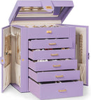 AKOZLIN 6-Tier Jewelry Box Organizer Functional 5 Drawers Leather Jewelry Storage Case for Women Girls Ring Necklace Earring Bracelet Holder Organizer with Mirror Violet by TinyTreasures Baby Boutique