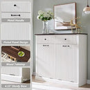Modern Double Tilt-Out Trash Cabinet, 20 Gallon Fluted Laundry Hamper Cabinet w/2 Drawers, Wooden Hidden Garbage Can Cabinets with Storage Basket,Free Standing for Kitchen & Living Room, White by CozyNest Decor
