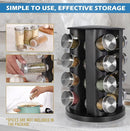 Black Countertop Rotating Spice Rack, 16-Jars Revolving Spice Rack Organizer Tower, 135 Spice Labels with Funnel Complete Set, Seasoning Organizer for Kitchen Countertop, Cabinet by CozyNest Decor