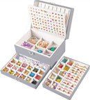 Earring Jewelry Box for Women Girls Stud Organizer, 5 Layers Grey Jewelry Organizer Box With Lock Earring Holder Organizer Ring and Necklace Jewelry Box with Earrings Holder for Women Girls by TinyTreasures Baby Boutique