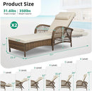 VIVIJASON Outdoor Wicker Chaise Lounge Chair Set of 2, All-Weather PE Rattan Cushioned Patio Lounger Chairs, 6-Position Adjustable Outside Pool Sunbathing Recliner with Armrest & Pillow, Beige by CozyNest Decor