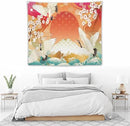 HZOHNAGO Japanese Tapestry Cherry Blossom Crane Sea Wave Fuji Mountain Red Sun Pattern Printed Wall Tapestry Painting Wall Hanging for Bedroom Living Room Dorm 60" W x 50" H by CozyNest Decor