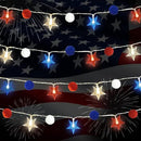 4th of July Decorations 9.85FT Red White and Blue Star String Lights Pom Pom Star Lights Battery Operated with Timer Fairy Lights for Independence Day Memorial Patriotic Fourth of July Decor for Home by CozyNest Decor