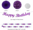 Purple White Birthday Party-Decorations Paper-Flowers - 14pcs Happy Banner Lavender Lanterns Tissue Pom Poms,Lilac Streamers Garland Fans,Women Girls Adult Kids Office Hanging Supplies Decor Hugfond by CozyNest Decor