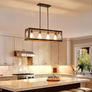 XINGQI Rectangle Chandeliers 31.5" Farmhouse Kitchen Island Lighting Fixture Over Table Modern Vintage Linear Hanging 4-Light for Dining Room Living Room Black Wood Grain Finish with Glass Lampshade by CozyNest Decor