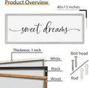 SRSZHIYUE Sweet Dreams Above Bed Wall Decor, 40"x15" Large Rustic Master Bedroom Over Bed Sign Guest Room Couples Wood Framed Farmhouse Horizontal Hanging Decoration (White) by CozyNest Decor
