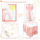 4-Piece Crib Bedding Set for Girls, Includes Comforter, Fitted Crib Sheet, Crib Skirt, and Diaper Stacker, Pink Rainbow by TinyTreasures Baby Boutique