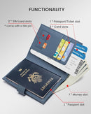 RFID Slim Passport Holder for Man & Women, Compact Leather Passport Wallet with Card Holders SIM Slots, Zippered Coins Pocket and Cash Holder Travel Passport Cover Case, Dark Blue by TinyTreasures Baby Boutique