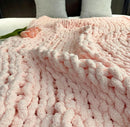 Chunky Knit Blanket Throw 40"×40", Chenille Throw Blankets, Handmade Warm & Cozy Blanket Couch Bed Home Decor, Soft Breathable Fleece Banket, Christmas for Couch Bed Sofa Best Gift (Pink) by CozyNest Decor