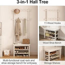 Coat Rack with Shoe Storage, Narrow Wooden Hall Tree with Bench, 11 Hooks and 2-Tier Storage Shelves, 3-in-1, Entryway Bench with Coat Rack (23.6"-Deep White) by CozyNest Decor