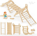 BlueWood 10-in-1 Pikler Triangle Set, Toddler Climbing Toys Indoor, Montessori Climber, Baby Jungle Gyms with Arch, Extra Rope Ladder & Footprint Balance Beam - Natural Rustic by TinyTreasures Baby Boutique