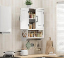 Bathroom Cabinet Wall Mounted, White Bathroom Wall Cabinets with Towel Bar and 2 Doors, Wooden Medicine Cabinet with Adjustable Shelf, Open Storage by CozyNest Decor