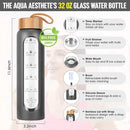 Aqulea Glass Water Bottles with Silicone Sleeve - BPA Free Reusable Wide Mouth Glass Motivational Water Bottles with Fruit Infuser – Leak Proof Borosilicate Water Bottle with Time Marker by CozyNest Decor