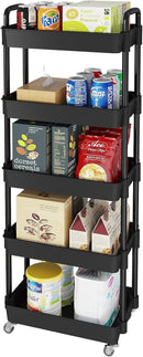 Laiensia Storage Cart,Multifunction Utility Rolling Cart Kitchen Storage Organizer,Mobile Shelving Unit Cart with Lockable Wheels for Bathroom,Laundry,with Classified Stickers by CozyNest Decor