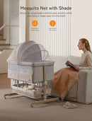 Baby Bassinet Bedside Sleeper, besrey Bedside Bassinet for Newborn Infant with Comfy Mattress, 9 Height Positions, Adjustable Bedside Crib with 360° Swivel Wheels Bassinet for Baby with Storage Basket by CozyNest Decor