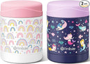 Fimibuke Insulated Kids Food Jar, 2 Pack 12 OZ Bpa Free Stainless Steel Vacuum Thermos for Hot Cold Food, Leakproof Snack Container for School Boys Girls Wide Mouth Toddler Lunch Box for Smoothie Soup by TinyTreasures Baby Boutique