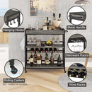BON AUGURE Bar Cart, Home Bar Serving Cart on Wheels, Mobile 3 Tier Liquor Beverage Carts with Wine Rack and Glass Holder (Grey Oak) by CozyNest Decor