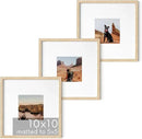 HAUS AND HUES Solid Oak Wood 10”x10” Picture Frames Matted to 5”x5” Set of 3 - Minimalist 10x10 Frame Set, 10x10 Picture Frames, 3 Picture Frame Set for Posters (Beige Oak Frames) by CozyNest Decor