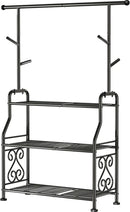GIOTORENT Plant Stand Indoor Outdoor, 3-Tier Heavy Duty Metal Shelves, Display up to 14 Multiple Plants, Tall Plant Holder with Plant Hanger, Suit for Patio Living Room Garden Balcony, 5 Hooks, Black by GreenHaven Gardens