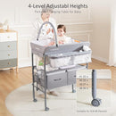 Maydolly Baby Changing Table, Portable Folding Changing Table with Wheels, Waterproof and Adjustable Height, Premium Diaper Changing Station with Two Drawers, Mobile Nursery for Newborn (Grey) by TinyTreasures Baby Boutique