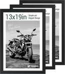 13x19 Picture Frame 3 pk, Textured Black Solid Wood Poster Frame, HD Tempered Glass, Wall Gallery Frame