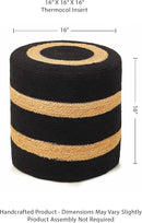REDEARTH · Cylindrical Pouf Foot Stool Ottoman - Jute Braided Pouffe Poof Accent Sitting Footrest for The Living Room, Bedroom, Nursery, Patio, Lounge & Other Rooms (14.5”x14.5”x16”; Black Natural) by CozyNest Decor