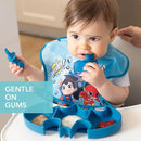 Bumkins Baby Utensils Set, Chewtensils Silicone Spoons for Dipping, Self-Feeding, Baby Led Weaning, Trainer Learning, First Stage Eating, Soft Practice Fork and Spoon, 6 Months, Batman Blue by TinyTreasures Baby Boutique
