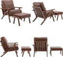 Mid Century Modern Accent Chair with Ottoman, Farmhouse PU Upholstered Living Room Armchair and Ottoman Set, 23" Seat Wide Retro Leisure Lounge Chair with Wood Frame for Home, Bedroom, Office, Brown by CozyNest Decor