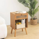 AWASEN Mid Century Nightstand, Bedside Table with Glass Storage Drawer and Large Open Shelf, Modern Night Stand Side End Table with Solid Legs for Bedroom, and Small Space, Brown by CozyNest Decor