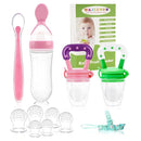 WAJIAYON Baby Fruit Feeder Pacifier - 5 Pack | 2 Mesh Infant Food Feeder Pacifier & 1 Baby Food Dispensing Spoon | Fresh Fruit Teethers for Babies |Shower Gifts for Boys and Girls (Pink & Green) by TinyTreasures Baby Boutique