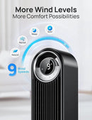 Dreo Tower Fan for Bedroom, Upgraded DC 9 Speeds 25dB Ultra-Quiet Floor Fan, 90° Oscillating Fans with 28ft/s Velocity, 12H Timer, Standing Fan, Bladeless Fan Powerful for Home Office Room by CozyNest Decor
