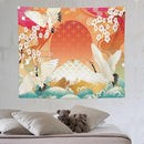 HZOHNAGO Japanese Tapestry Cherry Blossom Crane Sea Wave Fuji Mountain Red Sun Pattern Printed Wall Tapestry Painting Wall Hanging for Bedroom Living Room Dorm 60" W x 50" H by CozyNest Decor