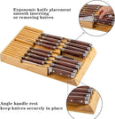 Bamboo Kitchen Drawer Knife Holder, In-drawer Knife Block, Knife Drawer Organizer fit for 16 knives and 1 steel sharpening by CozyNest Decor