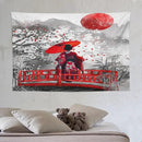 Japanese Red Geisha Tapestry Asian Cherry Blossom Red Sun Traditional Kimono Folk Tapestries Home Decor for Living Room Bedroom Apartment Farmhouse Dorm 90"x60" by CozyNest Decor