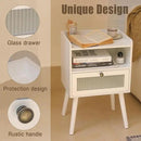 AWASEN White Nightstand with Charging Station, Modern Bedside Table with Glass Decorative Drawer, Small End Side Table with 2 Tiers Storage Space, for Bedroom, Office and Small Space(White) by CozyNest Decor