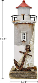 Wooden Lighthouse With Light - Rustic Nautical Ocean Sea Beach Themed Decoration, Handcrafted Tabletop Home and Bathroom Decor (11.4"H) by GreenHaven Gardens