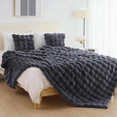Cozy Faux Fur Throw Blanket for Bed-Warm Fuzzy Throw Blanket, Soft Plush Thick Bubble Blankets for Bedroom and Living Room, Furry Luxury Blanket, 60 x 80, Grey by CozyNest Decor