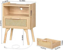 Lerliuo Rattan Nightstand with Charging Station, Boho Night Stand with Handmade Natural Rattan Drawer and Open Shelf, Cane Accent Side End Tables with Solid Wood Legs for Bedroom, Dorm, Small Spaces by CozyNest Decor