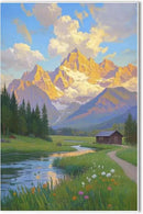 The mountain stream and lawn scenery under the sun is suitable for posting in the living room bedroom office landscape poster wall painting by CozyNest Decor