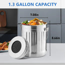 ENLOY Compost Bin for Kitchen Countertop, 1.3 Gallon Stainless Steel Indoor Compost Bucket for Kitchen Countertop Odorless Compost Pail for Kitchen Food Waste with Carrying Handle Easy to Clean by GreenHaven Gardens