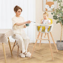 BABY JOY Convertible Baby High Chair, 3 in 1 Wooden Highchair/Booster/Chair with Removable Tray, Adjustable Legs, 5-Point Harness, PU Cushion and Footrest for Baby, Infants, Toddlers (Yellow) by TinyTreasures Baby Boutique
