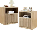 Fluted Nightstand Set of 2, Natural Oak Bedside Table with Drawer and Storage, Wood End Table Mid Century Modern, Large Night Stand for Bedroom by CozyNest Decor