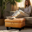 Ottoman Rectangular Storage Ottoman Bench, Faux Leather Footrest, Coffee Table, Stool Footstool with Hinged Lid for Living Room, Bedroom, Entryway, Orange, 28.5"x19"x17.5" by CozyNest Decor