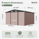 Aoxun 10x10 FT Outdoor Storage Shed Garden Metal Shed with Lockable Door Outdoor Large Shed for Tool, Garbage Can, Bike, Mower, Brown by GreenHaven Gardens