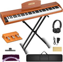 88 Key Digital Piano Keyboard for Beginners - Full Size Semi Weighted Wooden Electric Piano Set with Stand, Triple Pedal, Headphone,Carry Bag - Supports USB-MIDI Connecting (Wood Grain Brown) by TinyTreasures Baby Boutique